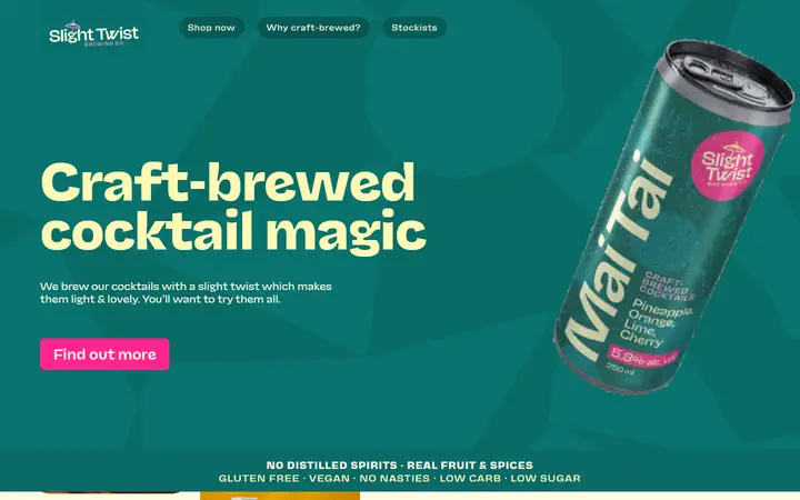 Slight Twist drinks brand website homepage