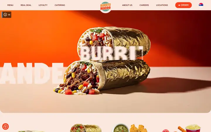 Burrito Madre restaurant website homepage
