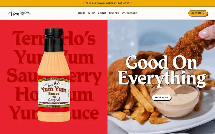 Terry Ho's Original Yum Yum! food brand website homepage