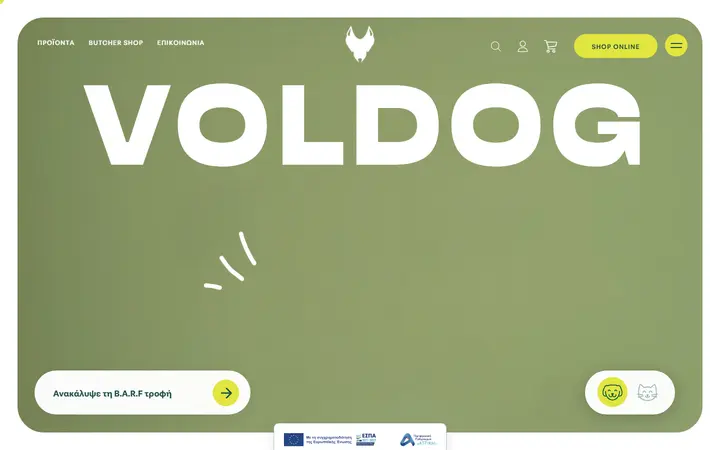 Voldog food brand website homepage