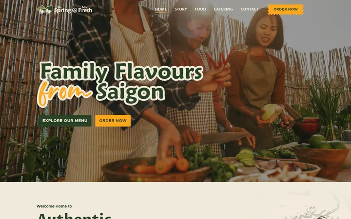 Mr. Spring & Mrs Fresh restaurant website homepage