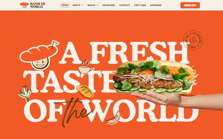 Banh Mi World restaurant website homepage