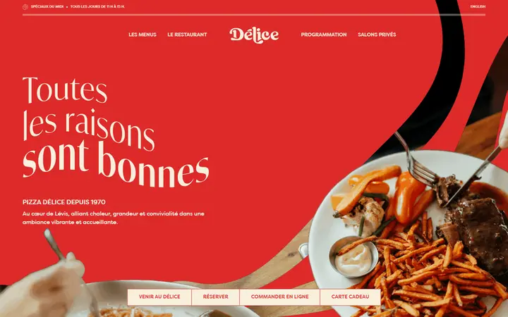 Délice restaurant website homepage