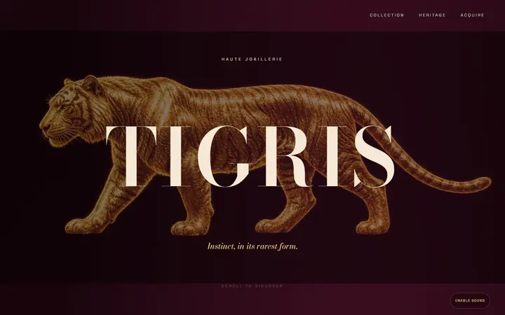 TIGRIS jewelry website homepage