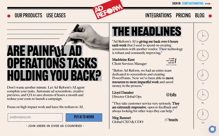 Ad Reform marketing software website homepage