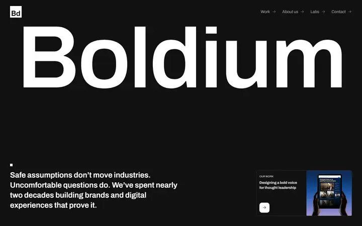 Boldium design agency website homepage