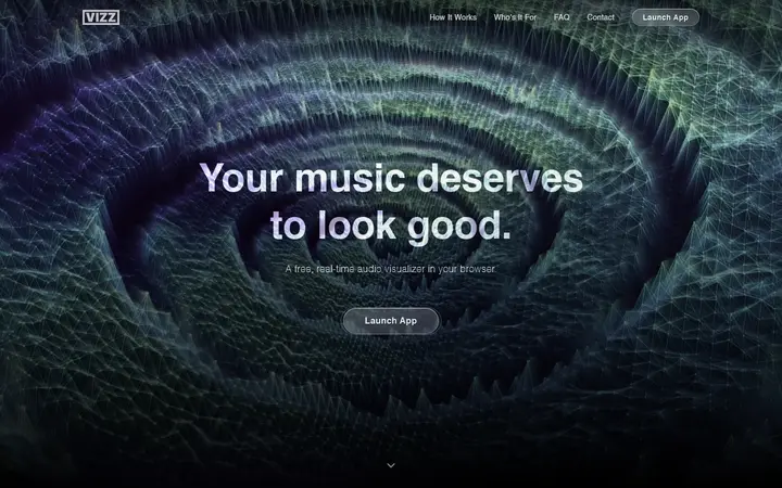 VIZZ app website homepage