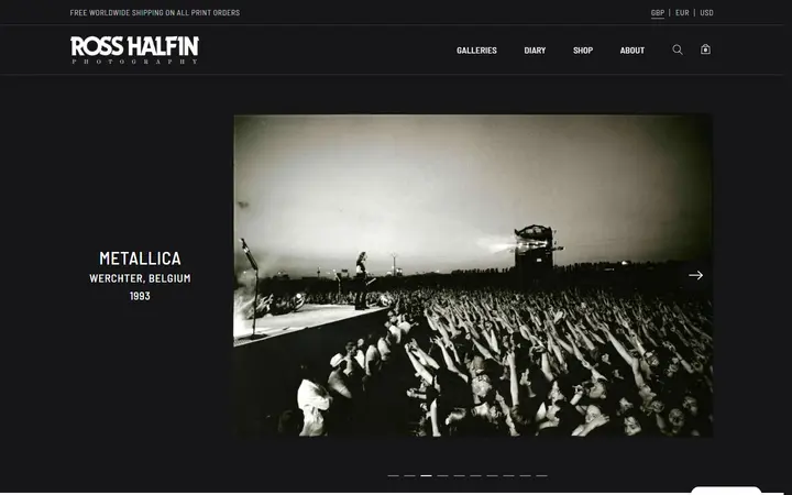 Ross Halfin Photography photography website homepage