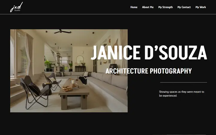 Janice D'Souza photography website homepage