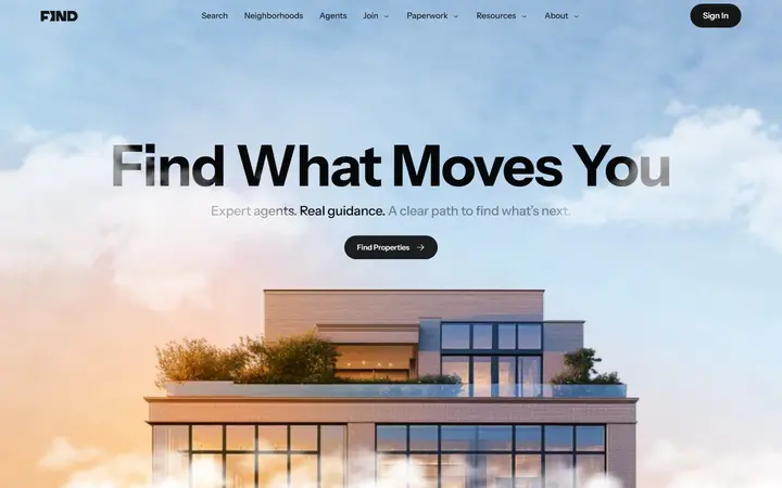 FIND Real Estate real estate website homepage