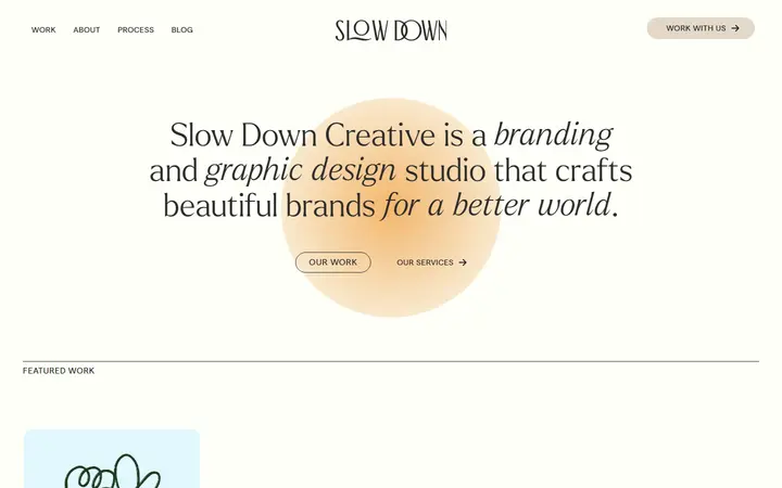 Slow Down Creative branding agency website homepage