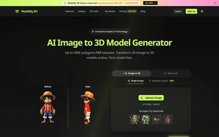 Modelfy 3D AI company website homepage