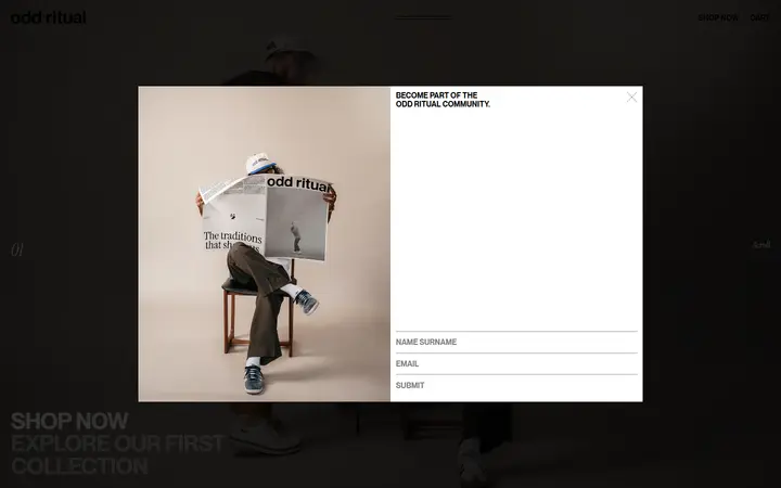 oddritual fashion brand website homepage