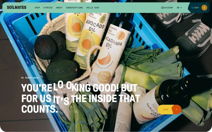Soilmates food brand website homepage
