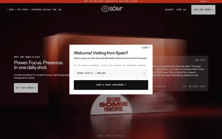 SŌM drinks brand website homepage