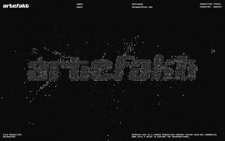 Artefakt production company website homepage