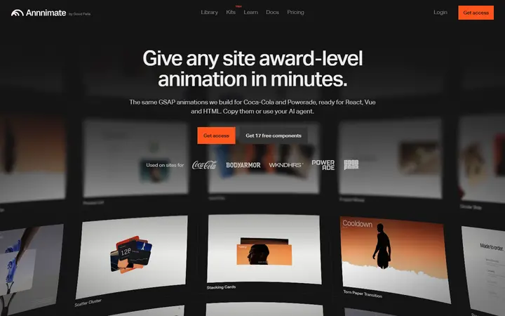 Annnimate developer tool website homepage