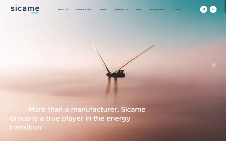 Sicame energy company website homepage