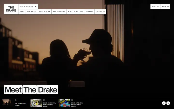 The Drake boutique hotel website homepage