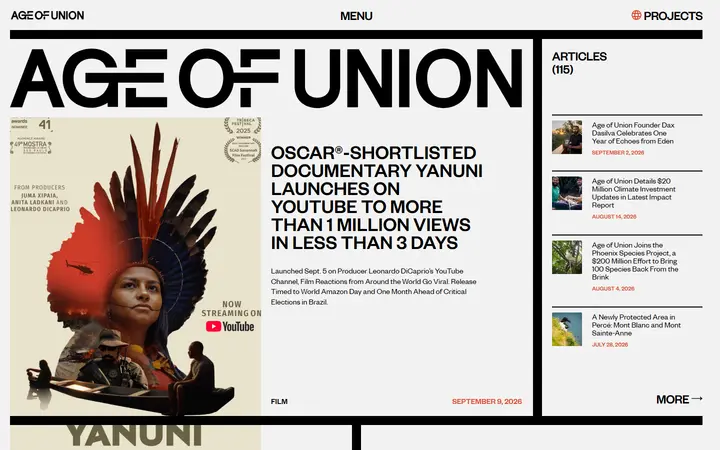 Age of Union nonprofit website homepage