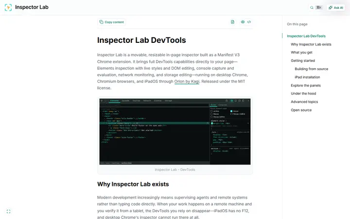 Inspector Lab developer tool website homepage