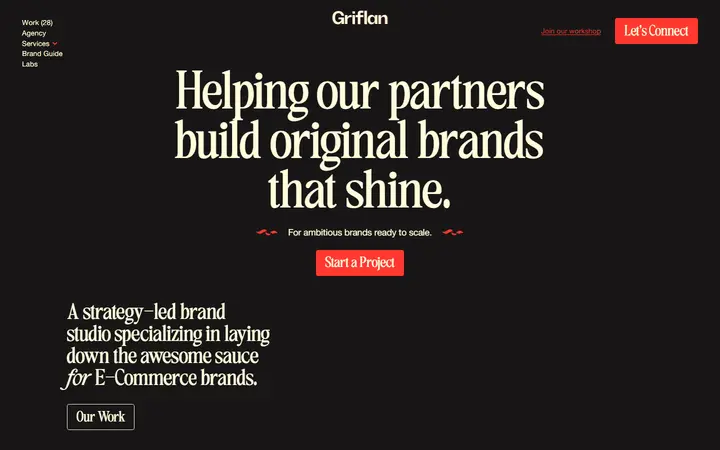 Griflan branding agency website homepage