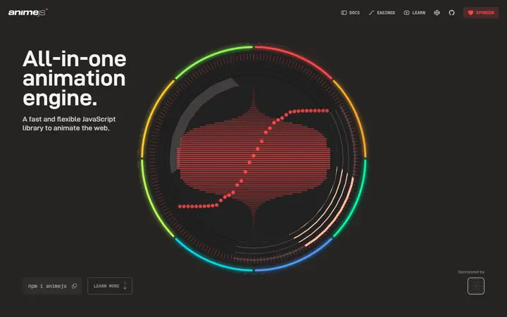 Animejs developer tool website homepage