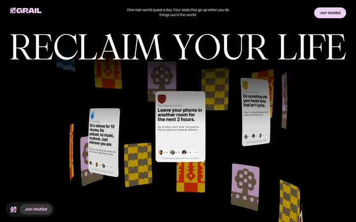 Grail app website homepage
