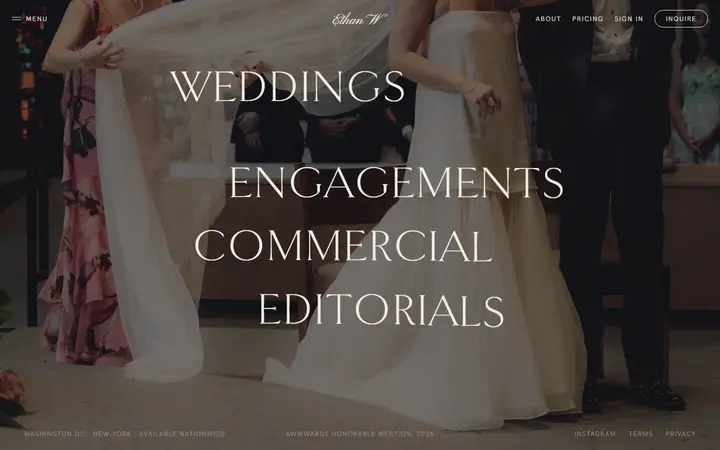 Ethan W Photography photography website homepage