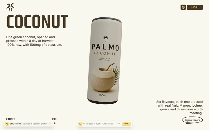 Palmo Coconut Co. drinks brand website homepage