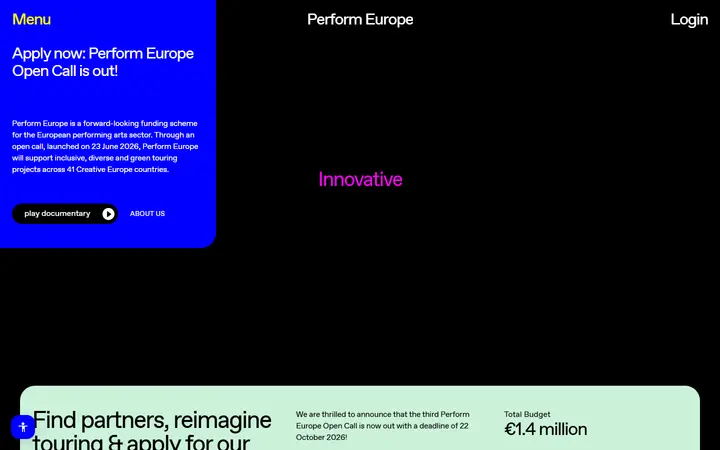 Perform Europe theatre website homepage