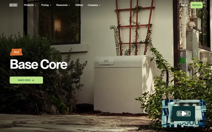 Base Power energy company website homepage