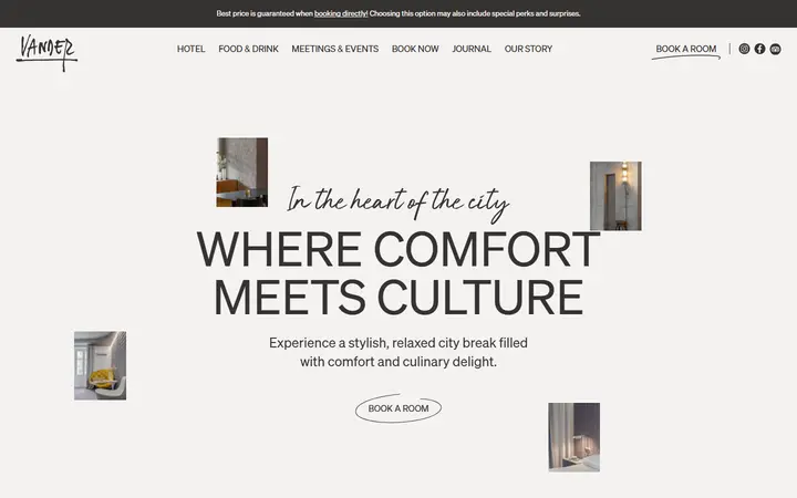 Vander Hotel boutique hotel website homepage