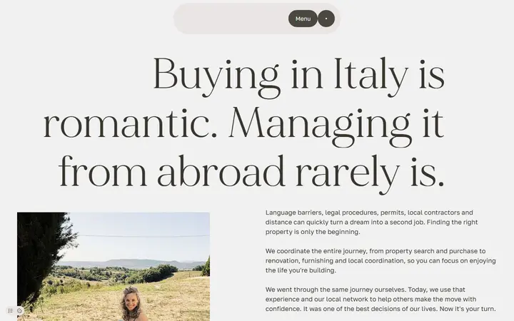 Mejuma Tuscany real estate website homepage
