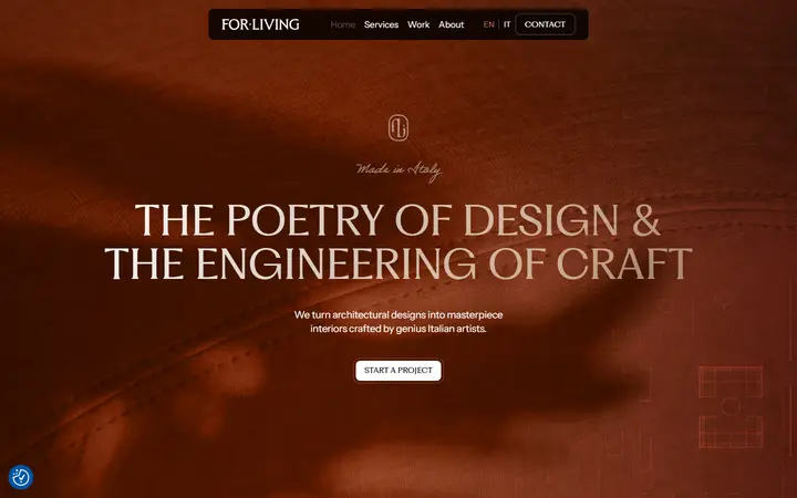 FOR LIVING furniture website homepage
