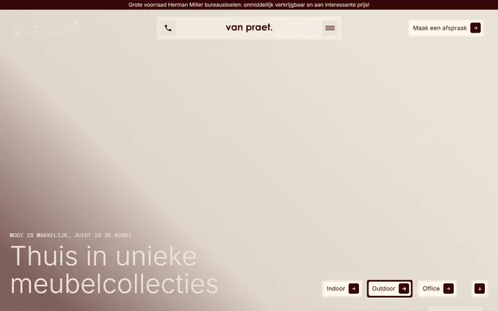 Van Praet furniture website homepage