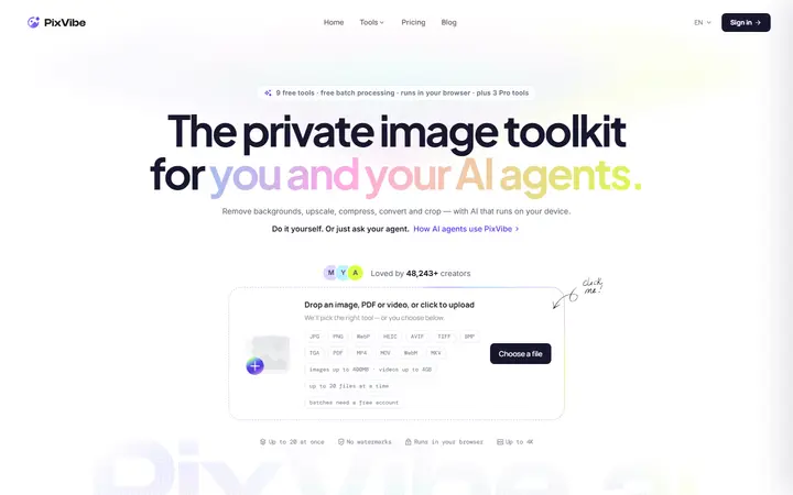 PixVibe AI company website homepage