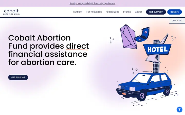 Cobalt Abortion Fund nonprofit website homepage