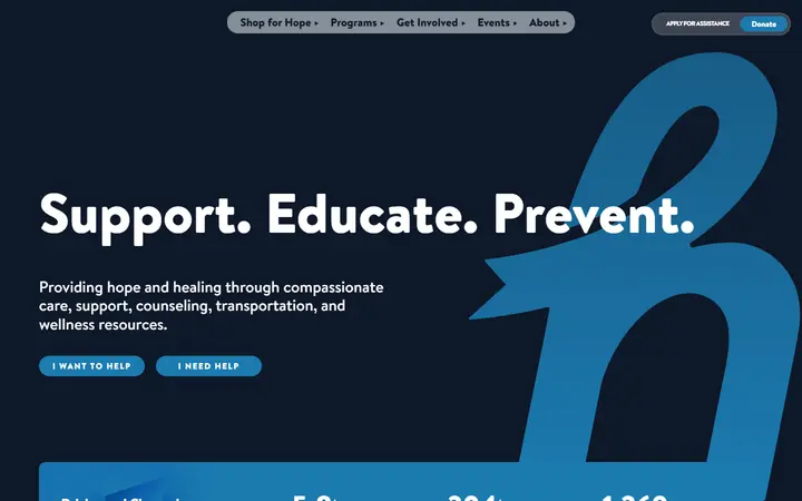 Hope Cancer Resources nonprofit website homepage