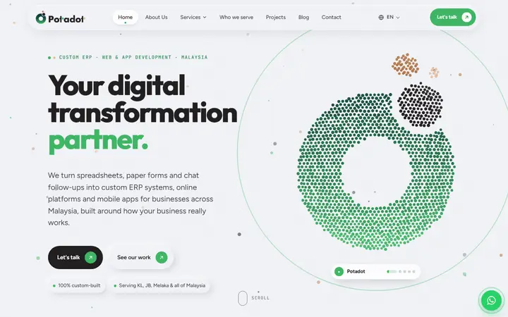 Potadot web development agency website homepage