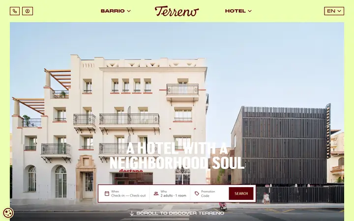 Terrenohotel boutique hotel website homepage
