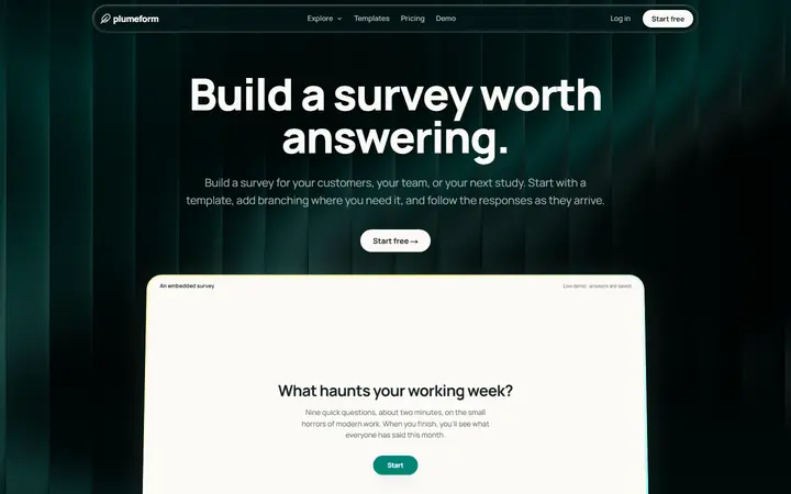 Plumeform SaaS website homepage