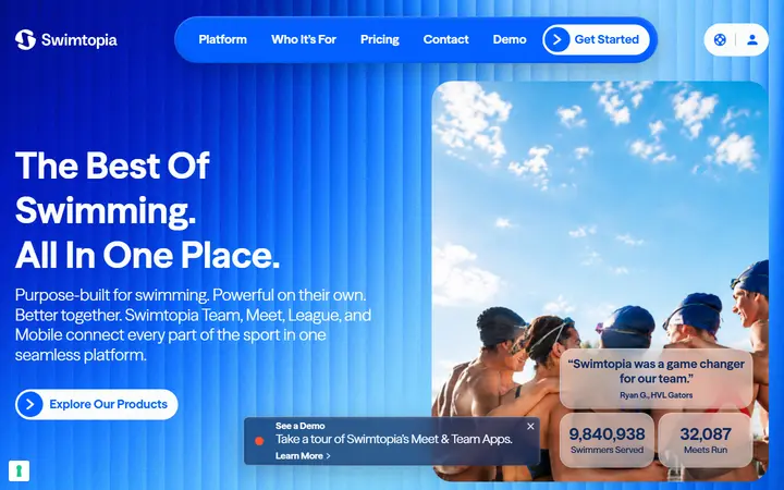 Swimtopia SaaS website homepage