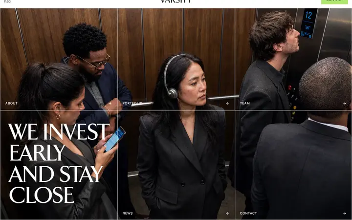 Varsity venture capital website homepage