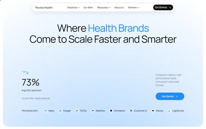Roveia Health marketing agency website homepage