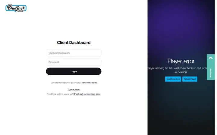 The Bluejack Group Dashboard marketing software website homepage