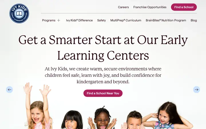 Ivy Kids school website homepage
