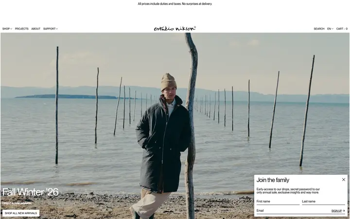 Estudio Niksen fashion brand website homepage