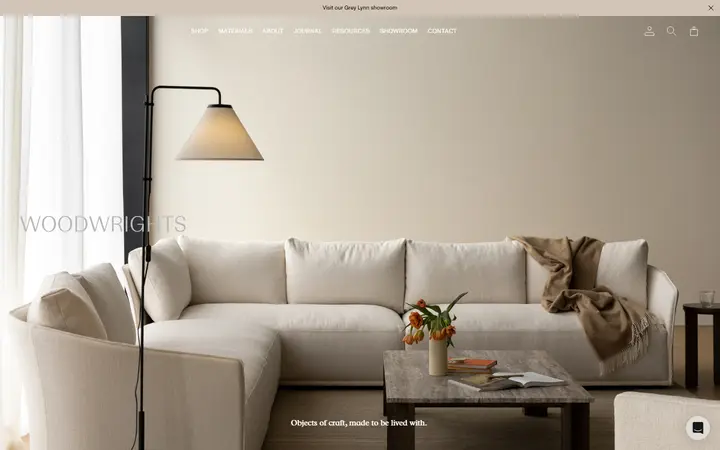 Woodwrights furniture website homepage