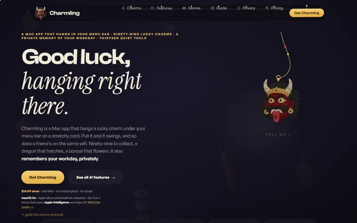 Charmling app website homepage